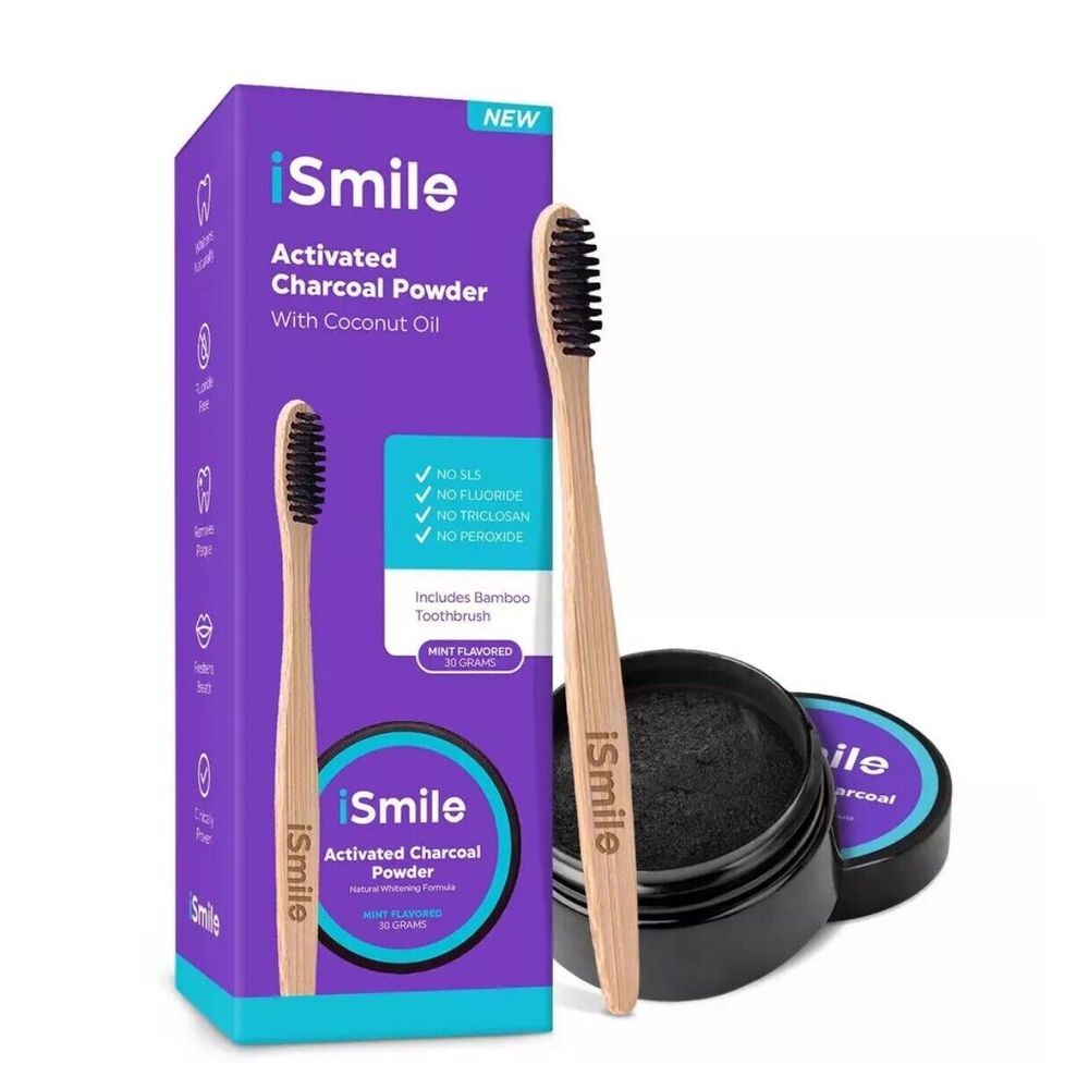 iSmile Activated Charcoal Natural Teeth Whitening Powder‎ with Bamboo Toothbrush